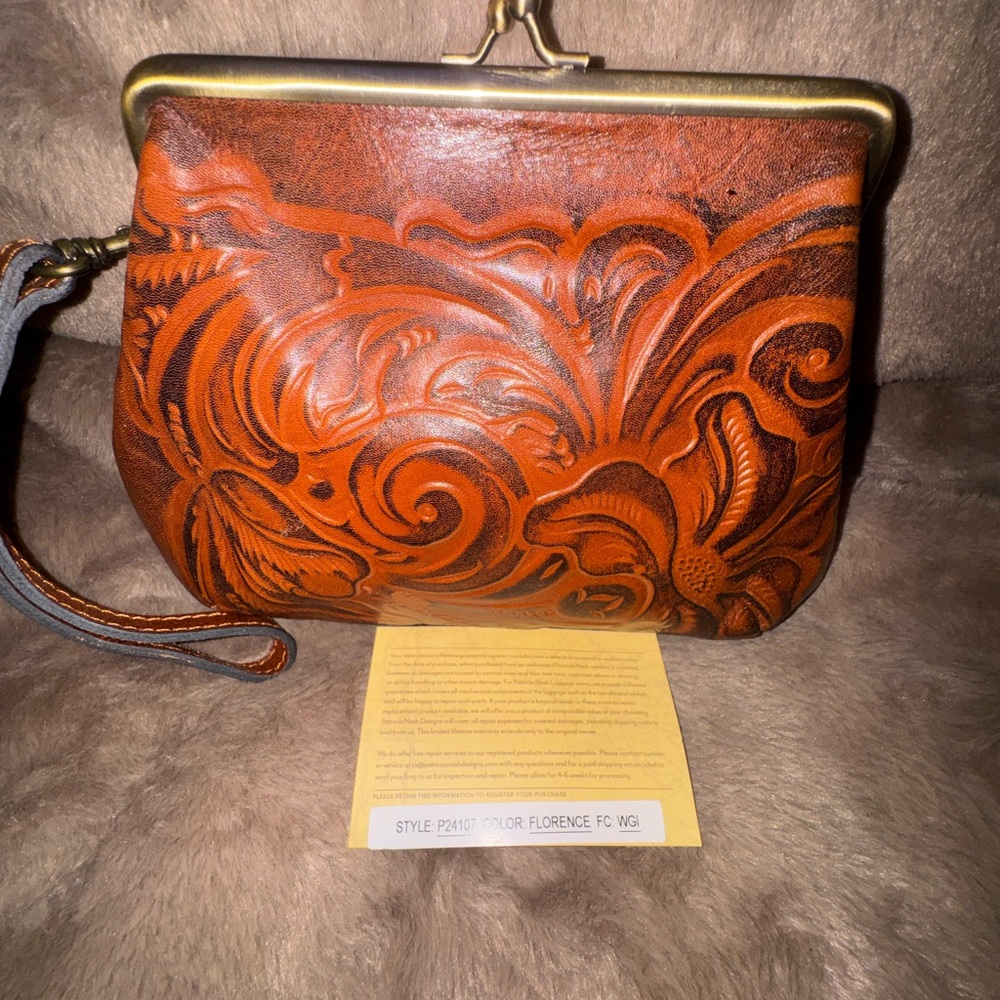 Patricia Nash Floral Embossed Leather Clutch - Brown and Tan